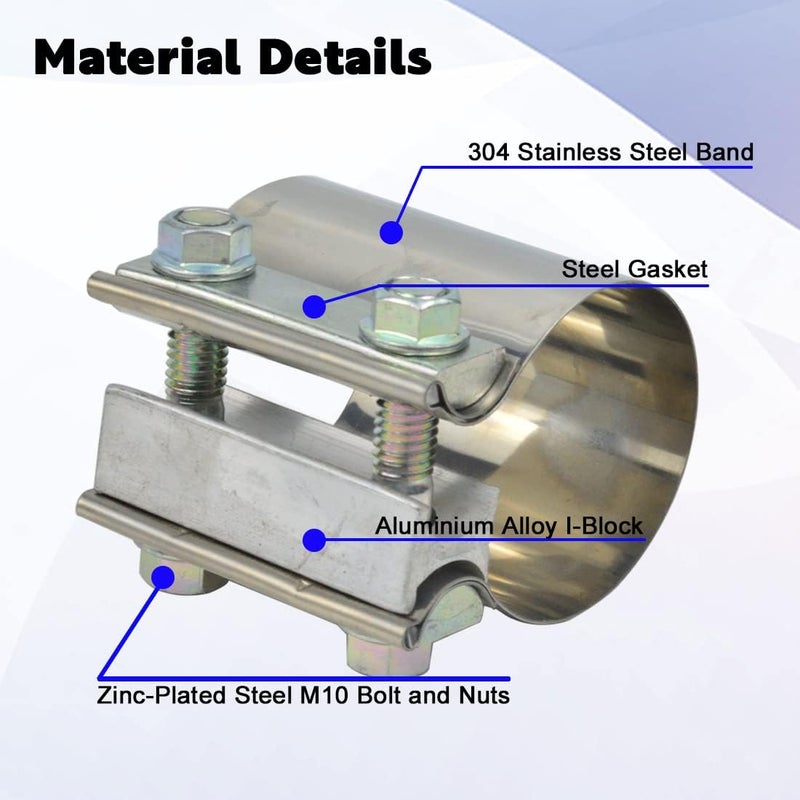 eLifecenter 2 inch Exhaust Clamps, 2" Exhaust Lap Joint Butt Clamps, T304 Stainless Steel Band Clamp w/High Grade Bolts(2 Pieces) - Image 3
